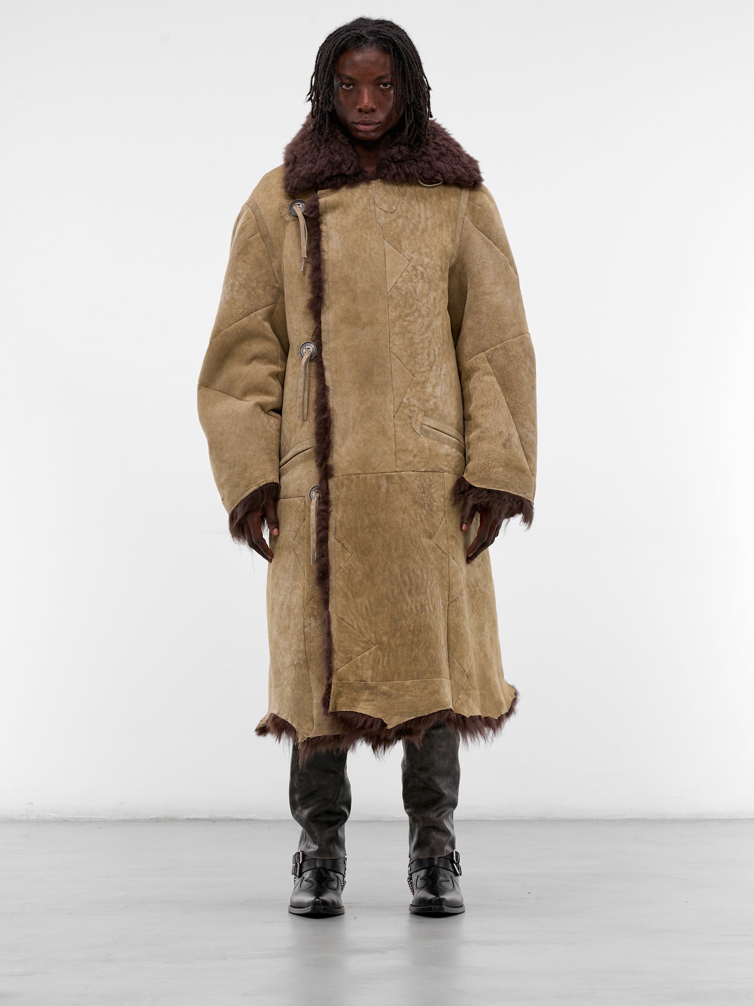 Augustijn Brown Suede Shearling Coat (B0013467-FR007-TAUPE-BROWN)