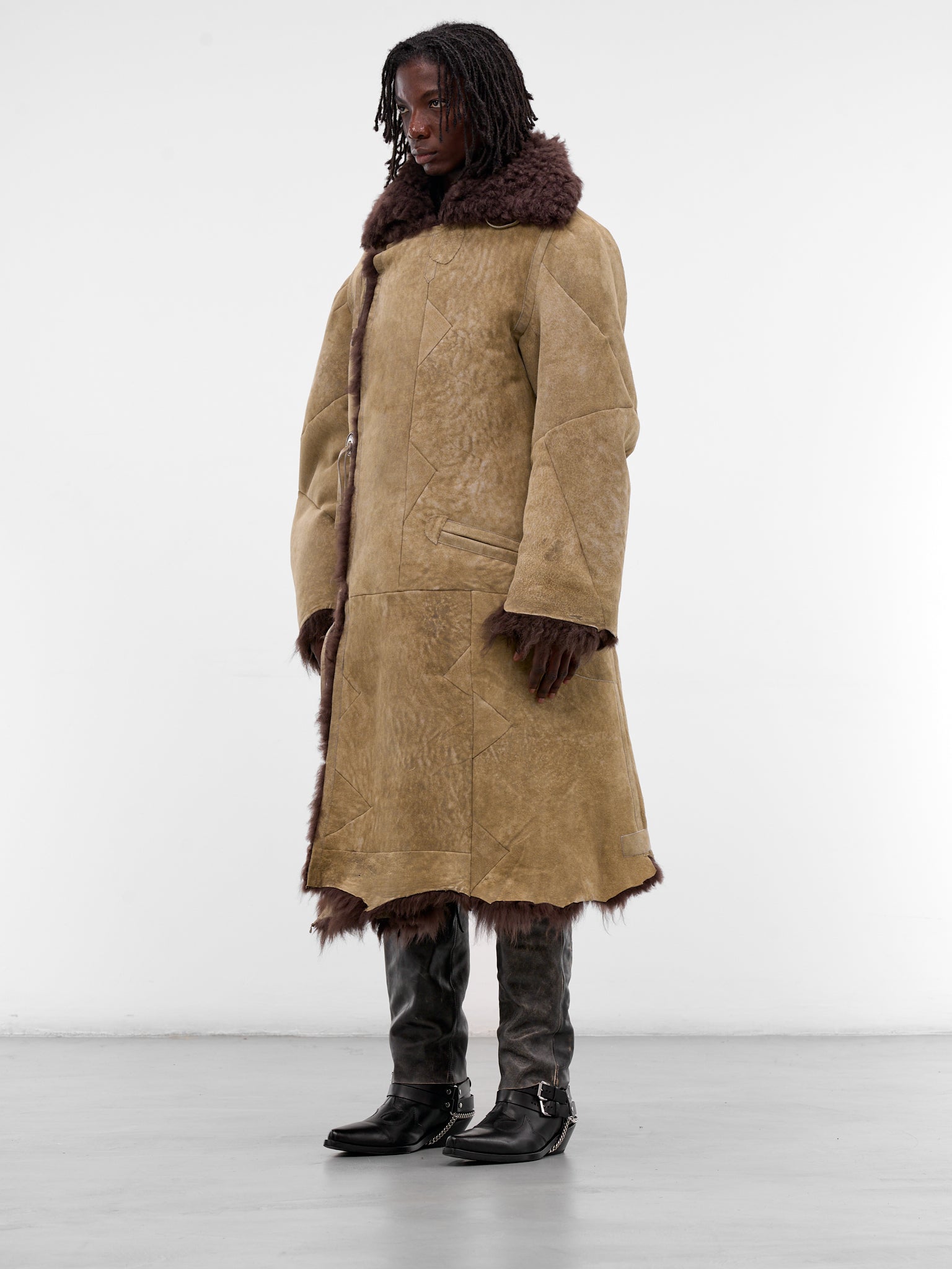 Augustijn Brown Suede Shearling Coat (B0013467-FR007-TAUPE-BROWN)