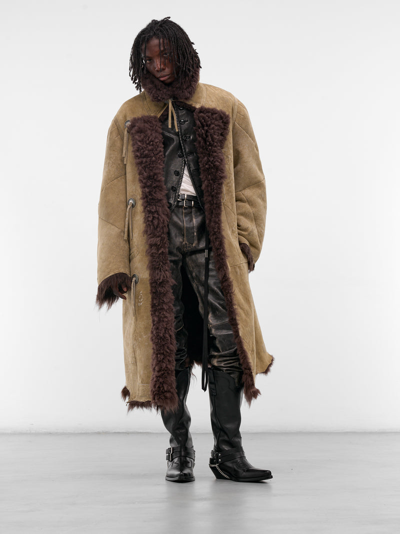 Augustijn Brown Suede Shearling Coat (B0013467-FR007-TAUPE-BROWN)