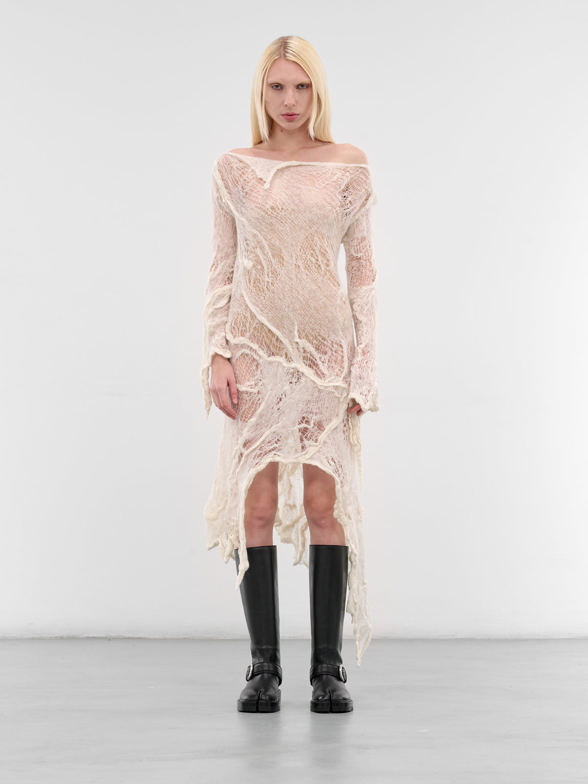 Clementia Distressed Sheer Alpaca Dress (B0013473-KN076-NATURAL-WHITE)