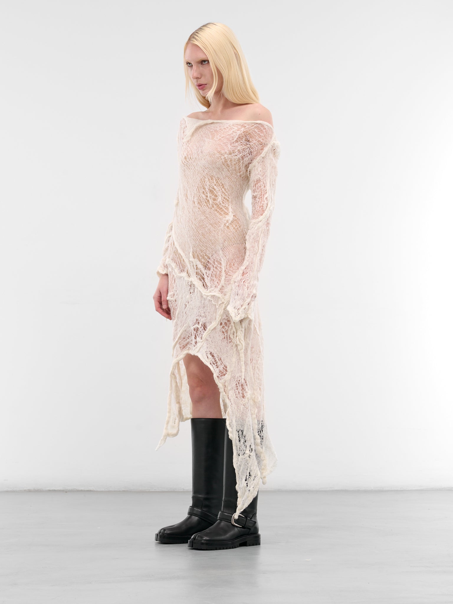 Clementia Distressed Sheer Alpaca Dress (B0013473-KN076-NATURAL-WHITE)