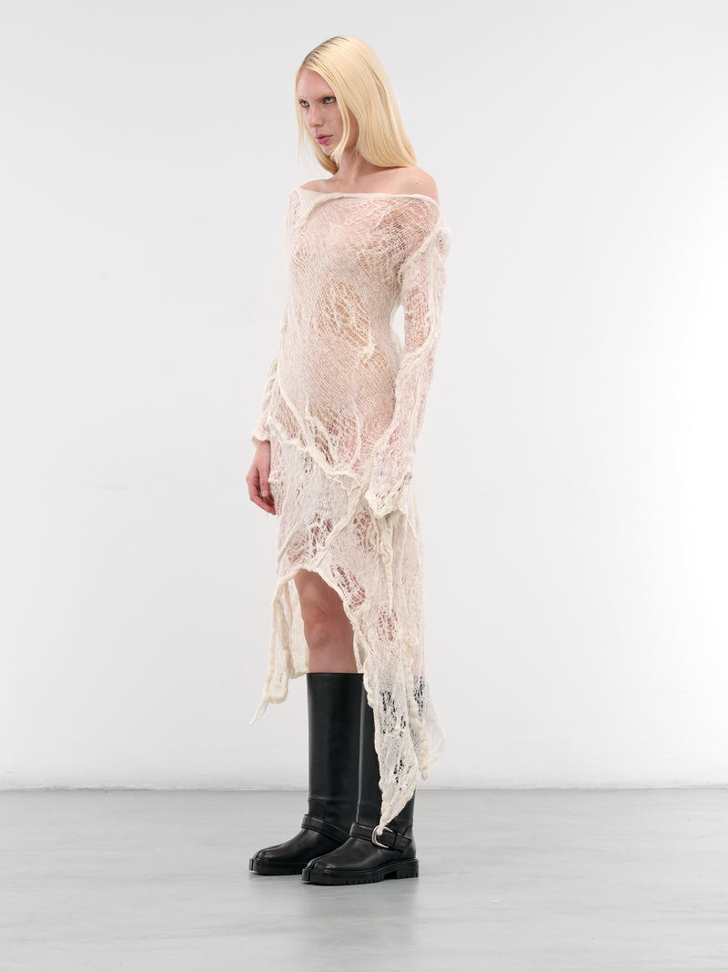 Clementia Distressed Sheer Alpaca Dress (B0013473-KN076-NATURAL-WHITE)