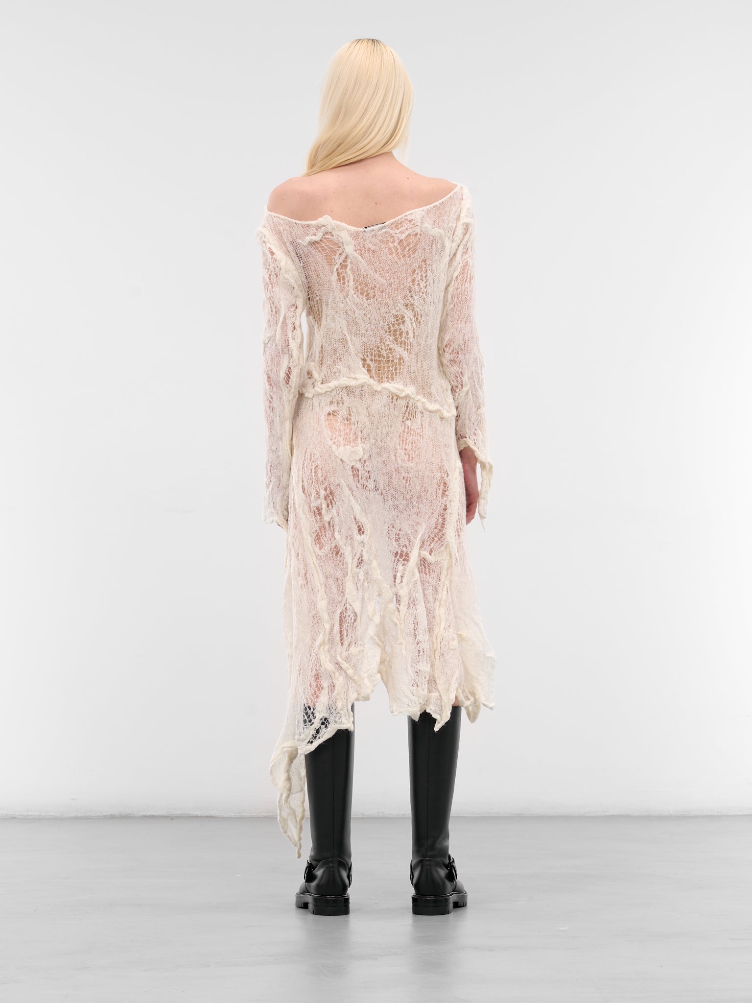 Clementia Distressed Sheer Alpaca Dress (B0013473-KN076-NATURAL-WHITE)