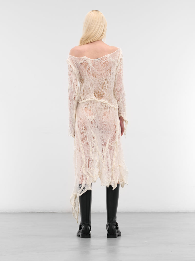 Clementia Distressed Sheer Alpaca Dress (B0013473-KN076-NATURAL-WHITE)