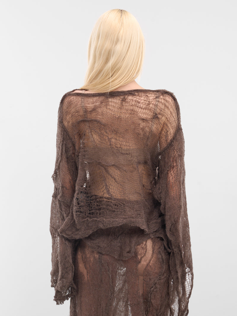 Beige Cilia Off-Shoulder Sheer Sweater (B0013475-KN076-BEAVER)