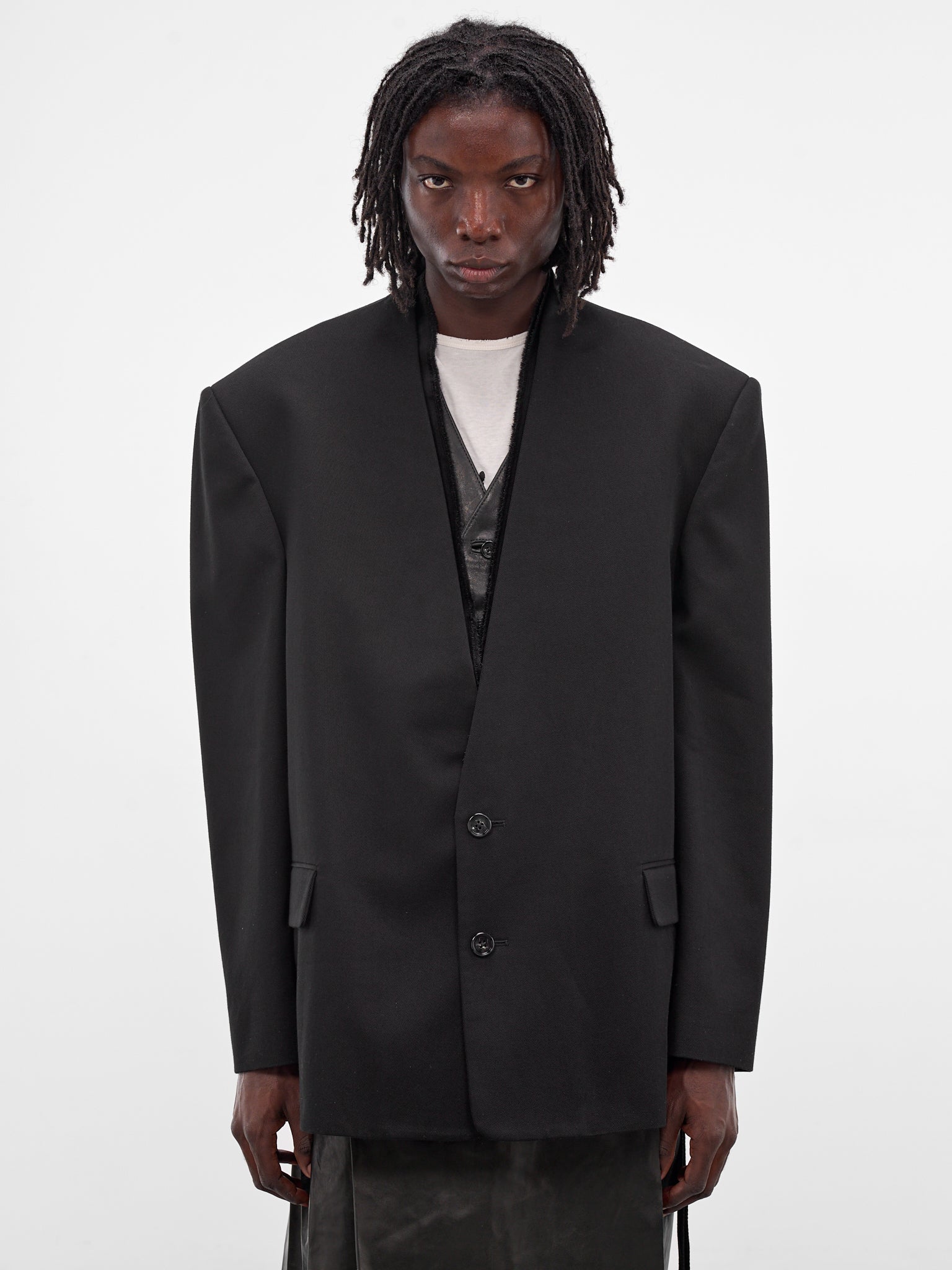 Walid Black Oversized Lapelless Blazer (B0013481-FA696-BLACK)