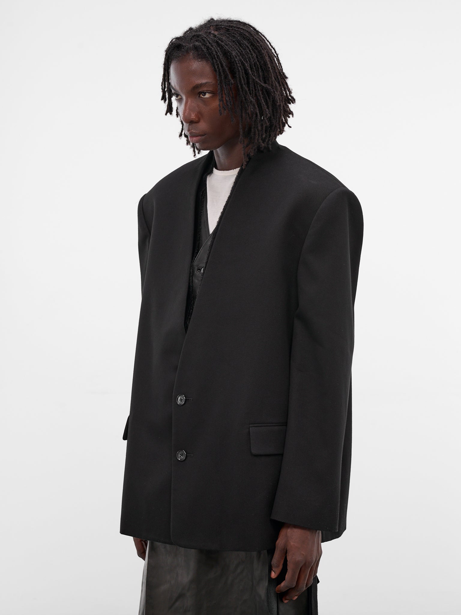 Walid Black Oversized Lapelless Blazer (B0013481-FA696-BLACK)