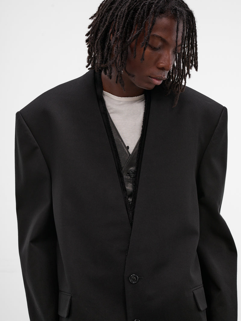 Walid Black Oversized Lapelless Blazer (B0013481-FA696-BLACK)