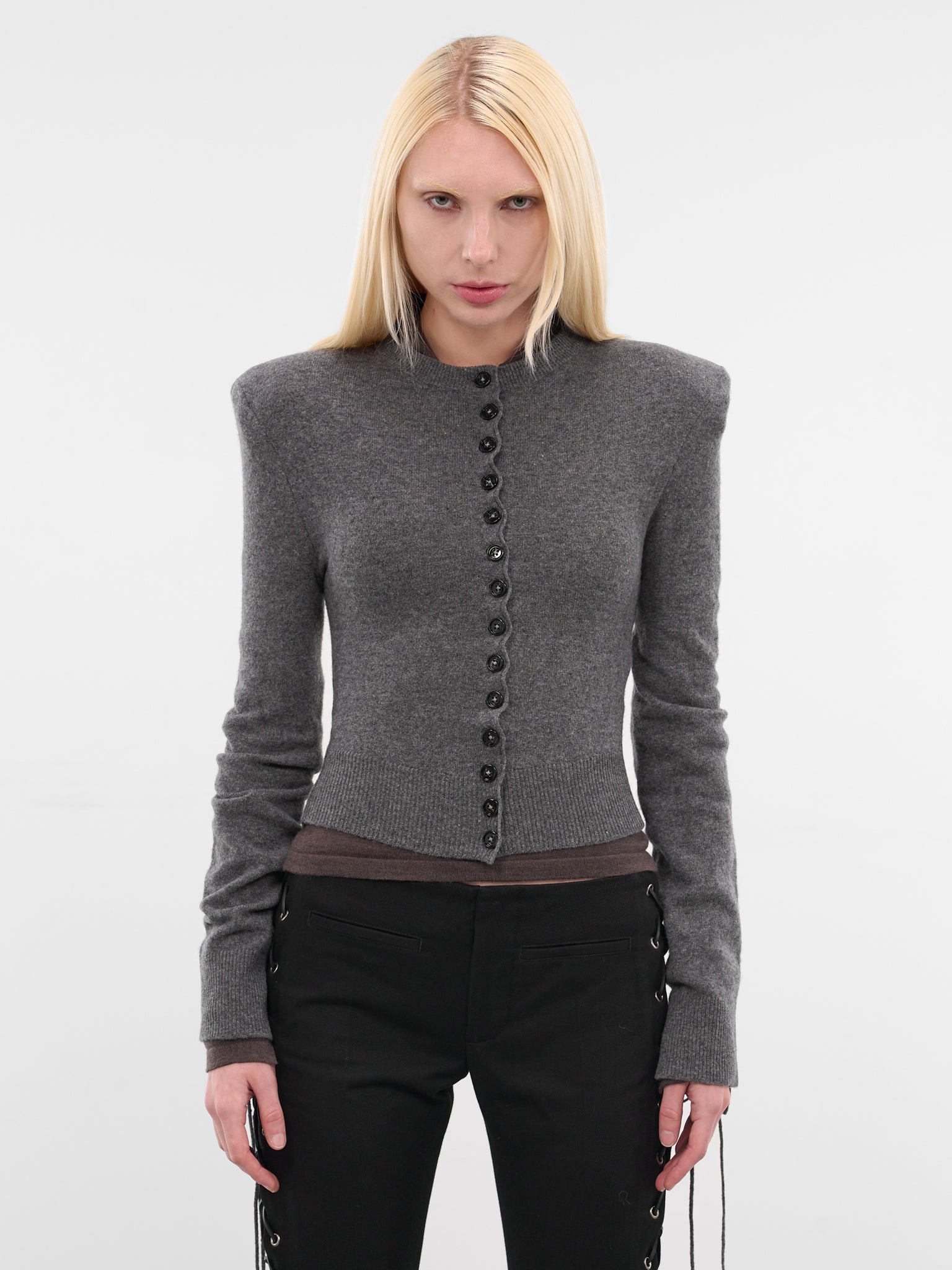 Jate Gray Wool Tailored Cardigan (B0013532-KN073-STEEL)