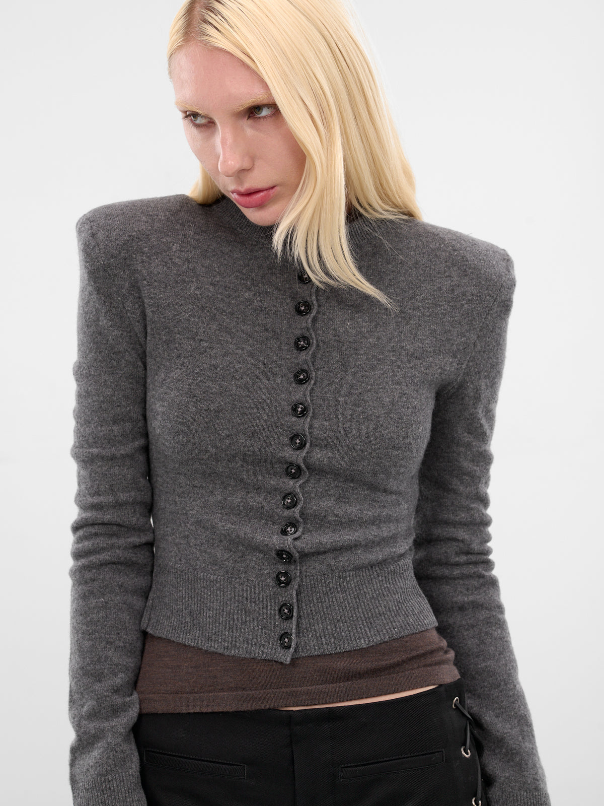 Jate Gray Wool Tailored Cardigan (B0013532-KN073-STEEL)