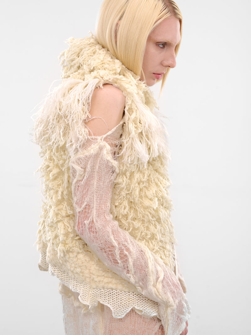 Emke White Feather Shearling Vest (B0013542-KN082-NATURAL-WHITE)