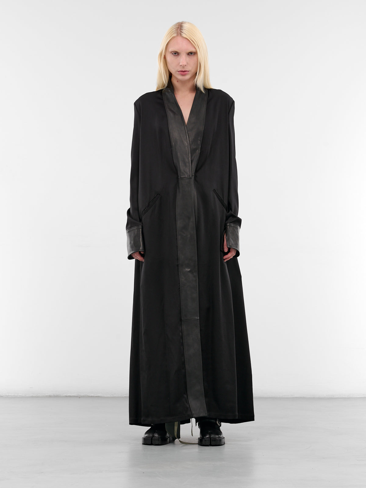 Melia Deconstructed Leather Contrast Coat (B0013583-FA647-BLACK)