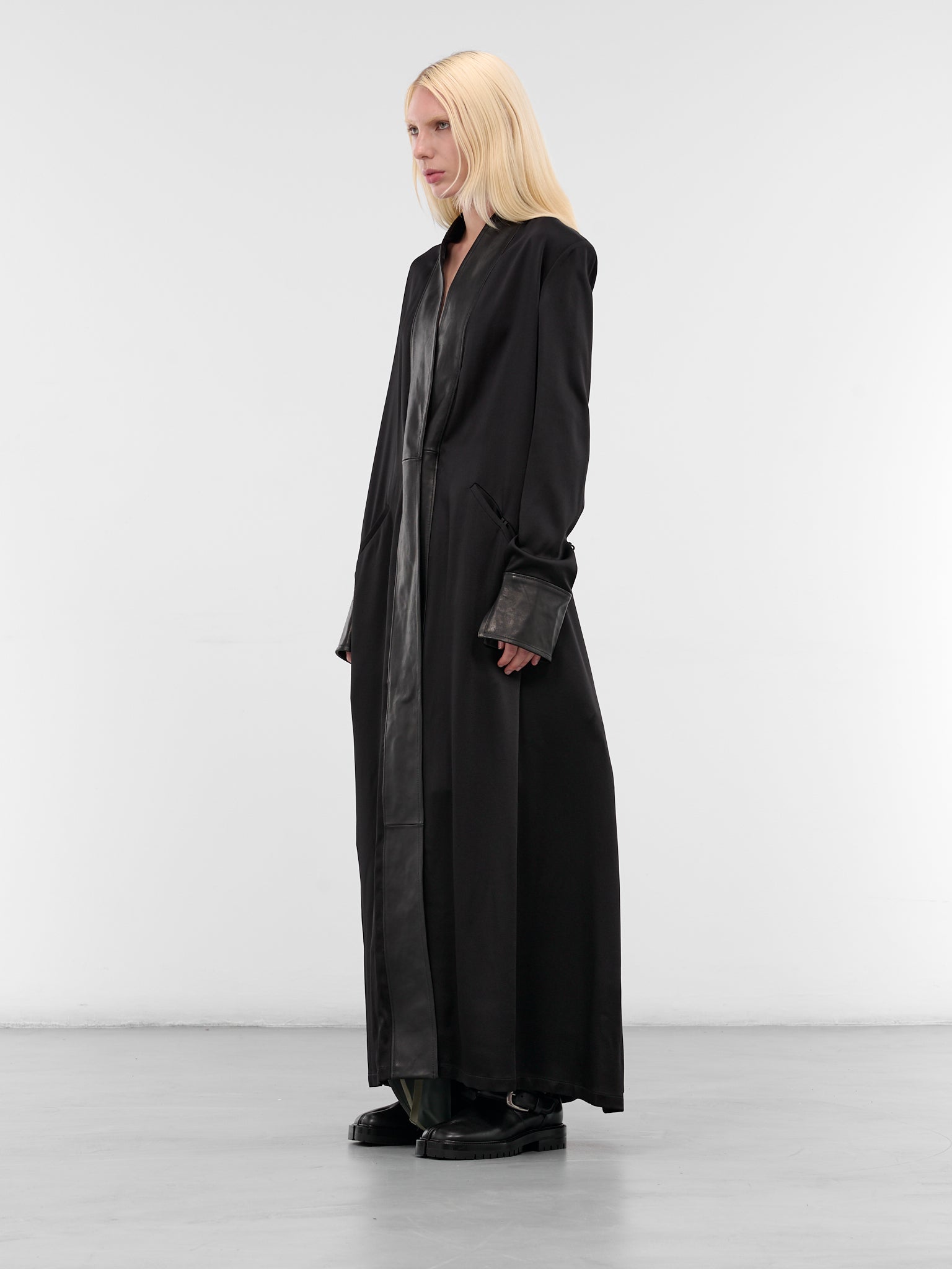 Melia Deconstructed Leather Contrast Coat (B0013583-FA647-BLACK)