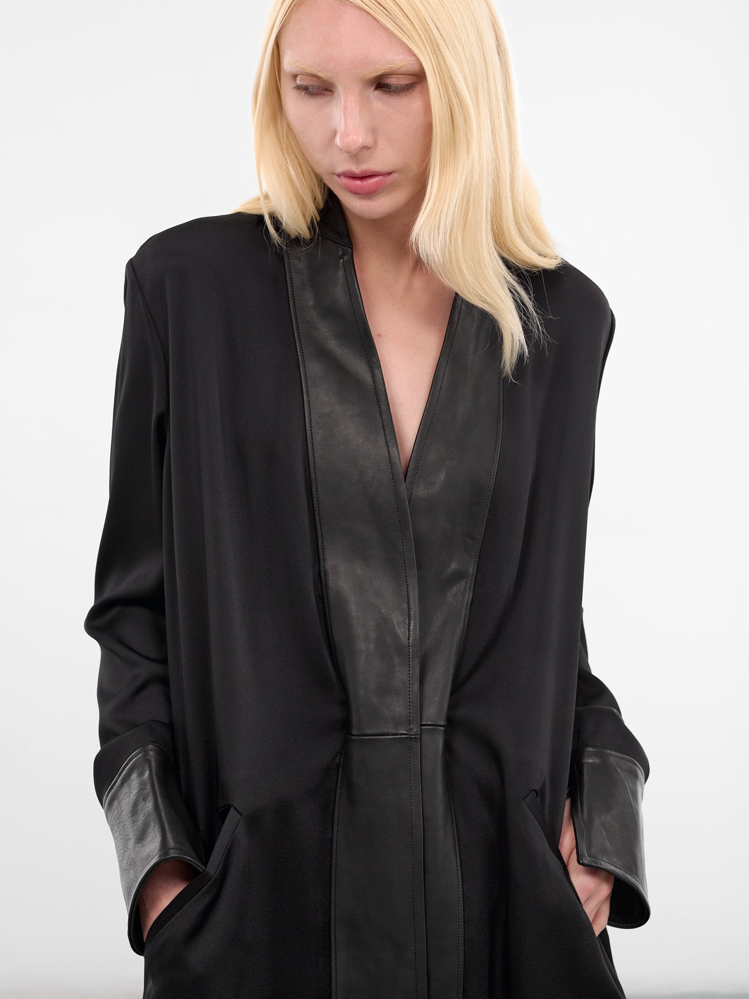 Melia Deconstructed Leather Contrast Coat (B0013583-FA647-BLACK)