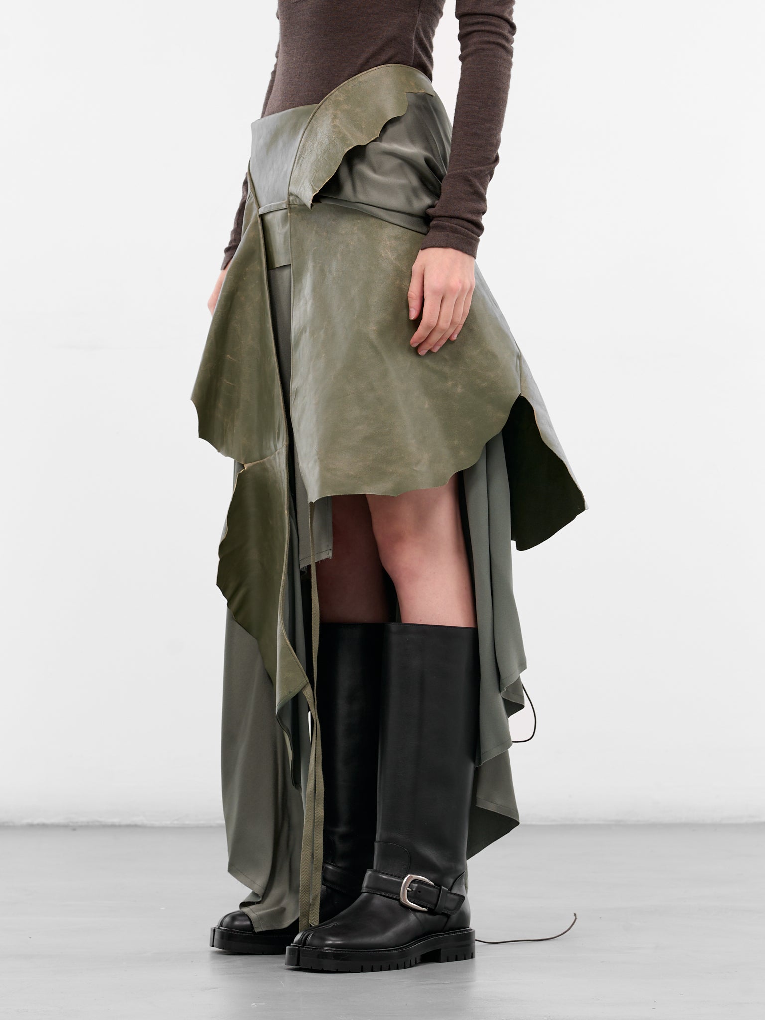 Eugenia Asymmetric Leather Satin Skirt (B0013595-FA647-SAGE)