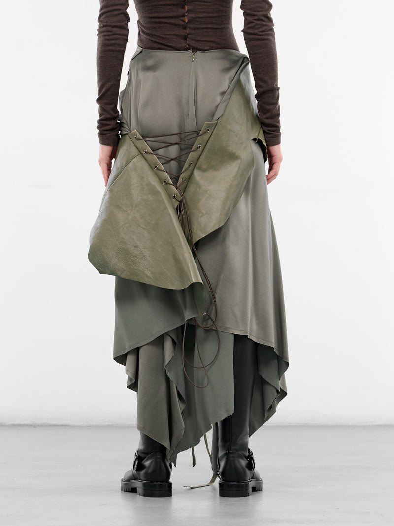 Eugenia Asymmetric Leather Satin Skirt (B0013595-FA647-SAGE)