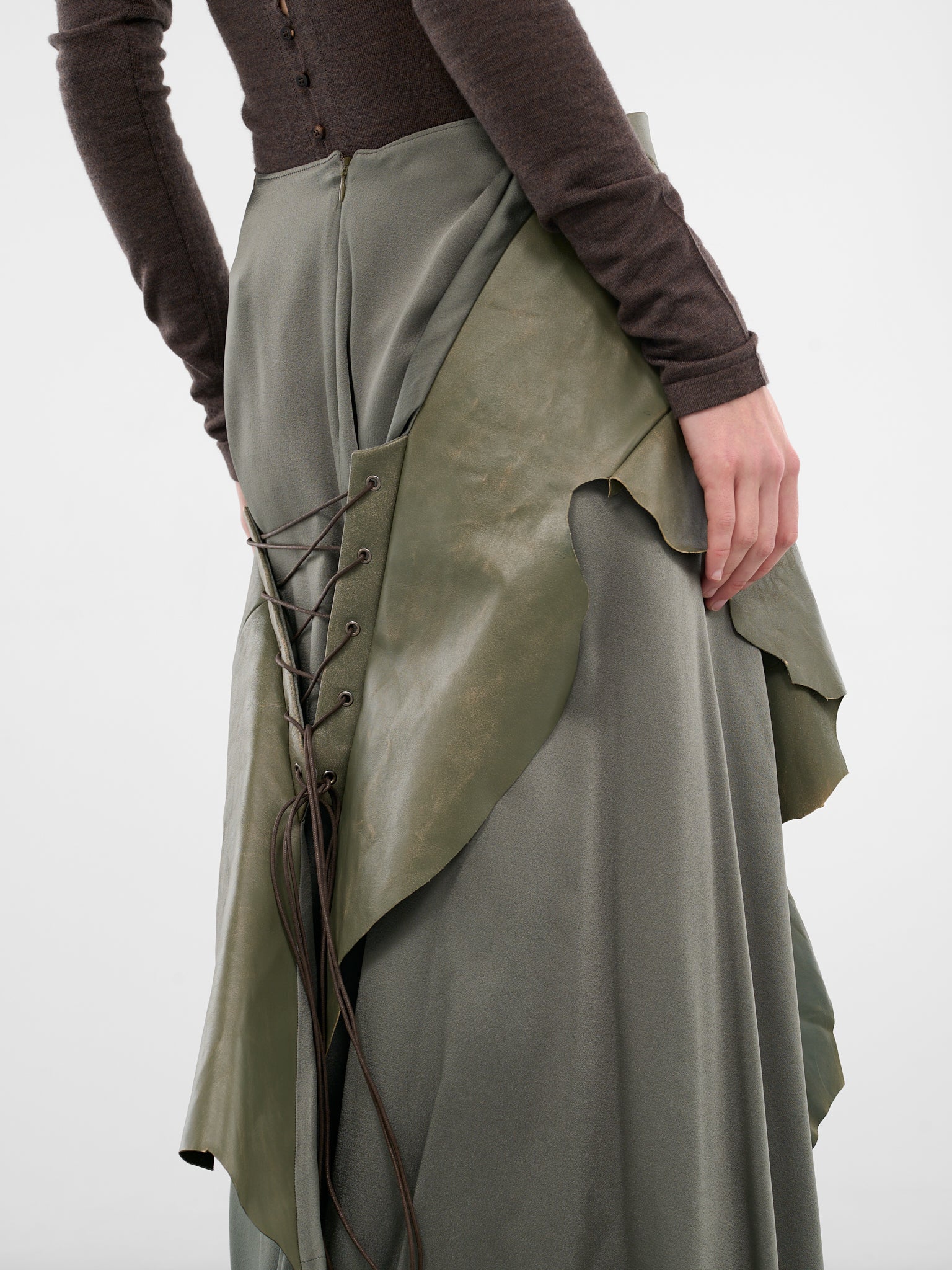 Eugenia Asymmetric Leather Satin Skirt (B0013595-FA647-SAGE)