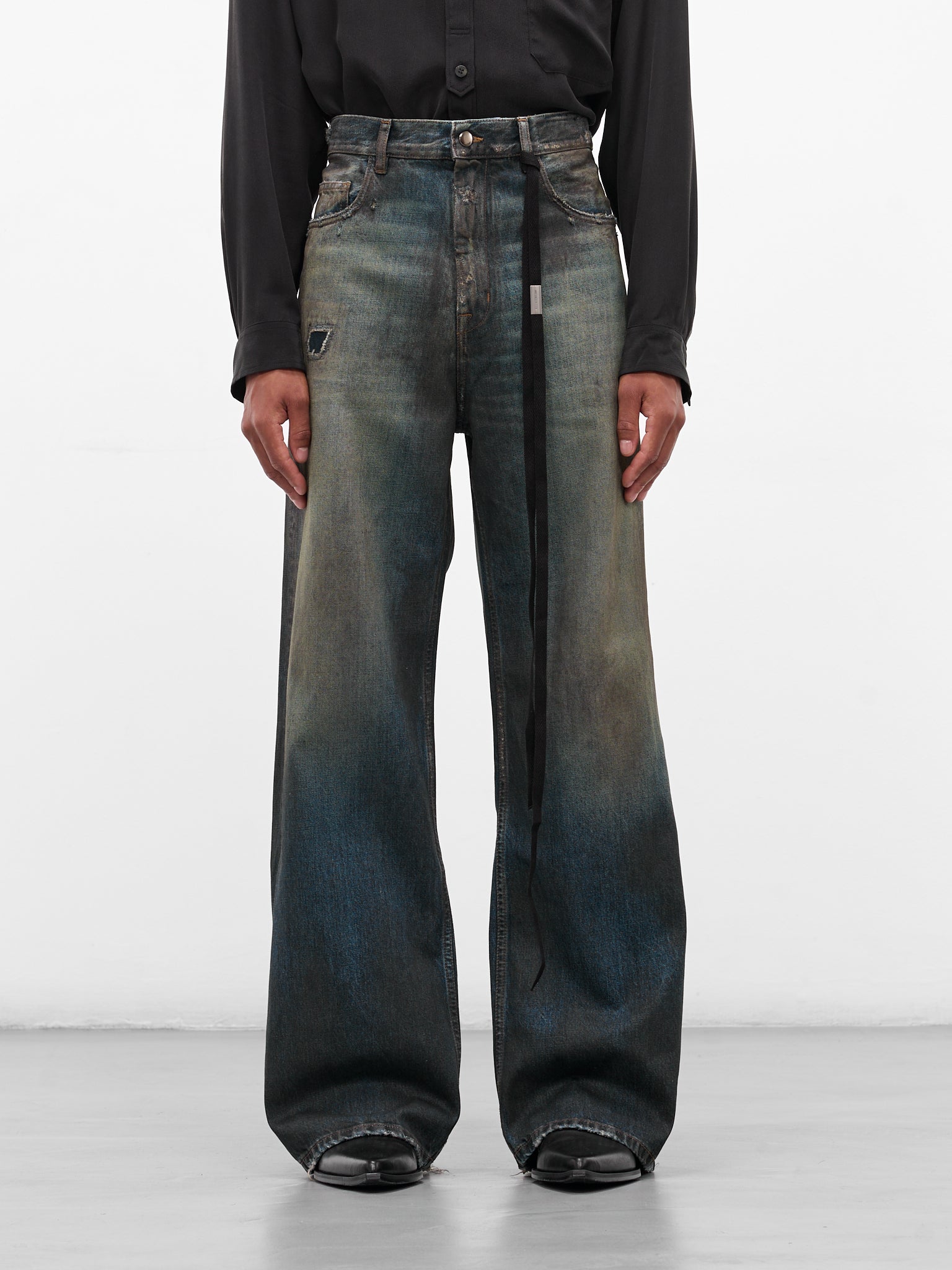 Blue Denim Distressed Bootcut Jeans (B0013616-FA671-VINTAGE-BLUE)