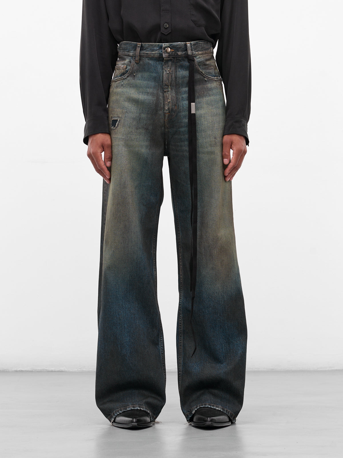 Blue Denim Distressed Bootcut Jeans (B0013616-FA671-VINTAGE-BLUE)