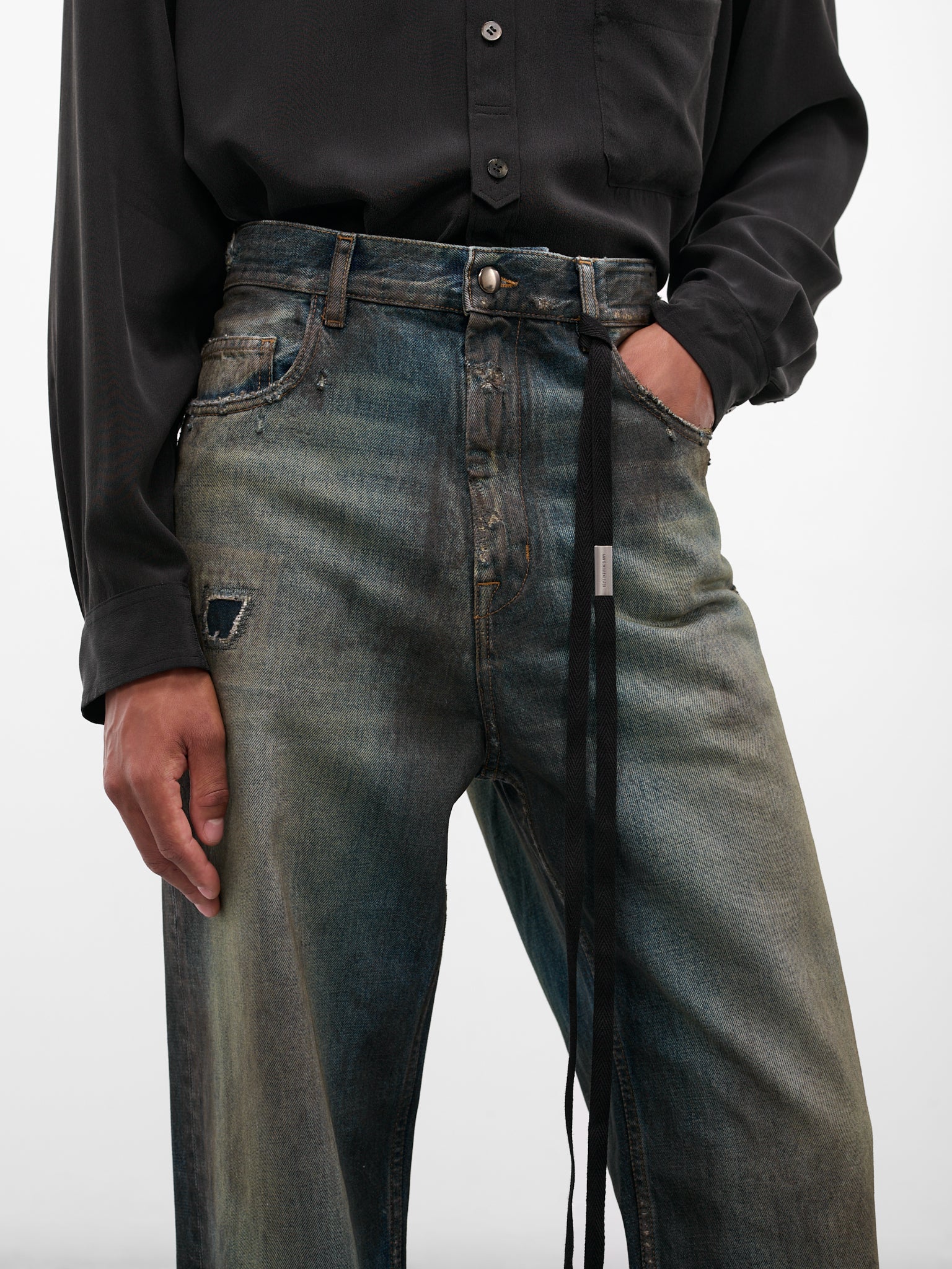 Blue Denim Distressed Bootcut Jeans (B0013616-FA671-VINTAGE-BLUE)