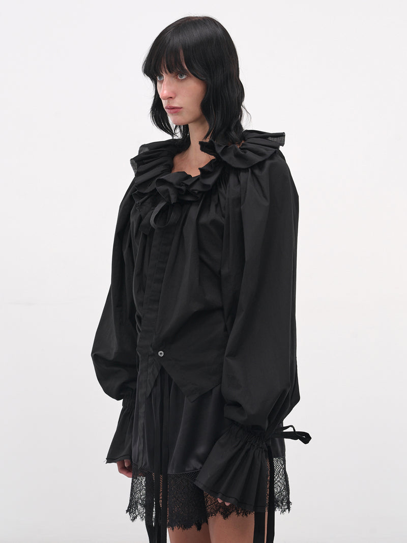 Black Stee Ruffle Draped Shirt (B0013622-FA026-BLACK)