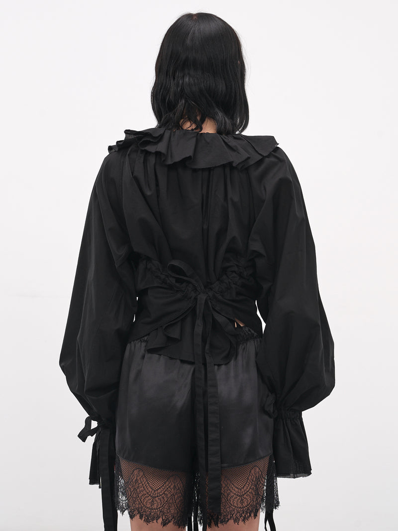 Black Stee Ruffle Draped Shirt (B0013622-FA026-BLACK)
