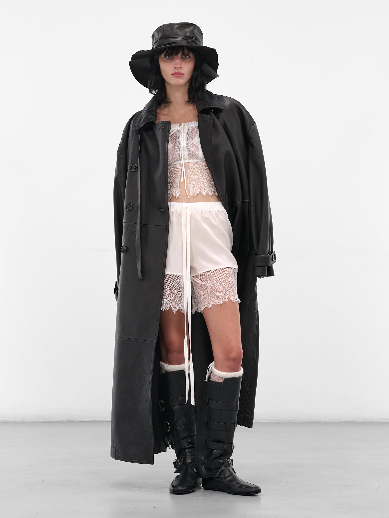 Black Ansa Leather Trench Coat (B0013109-LT038-BLACK)