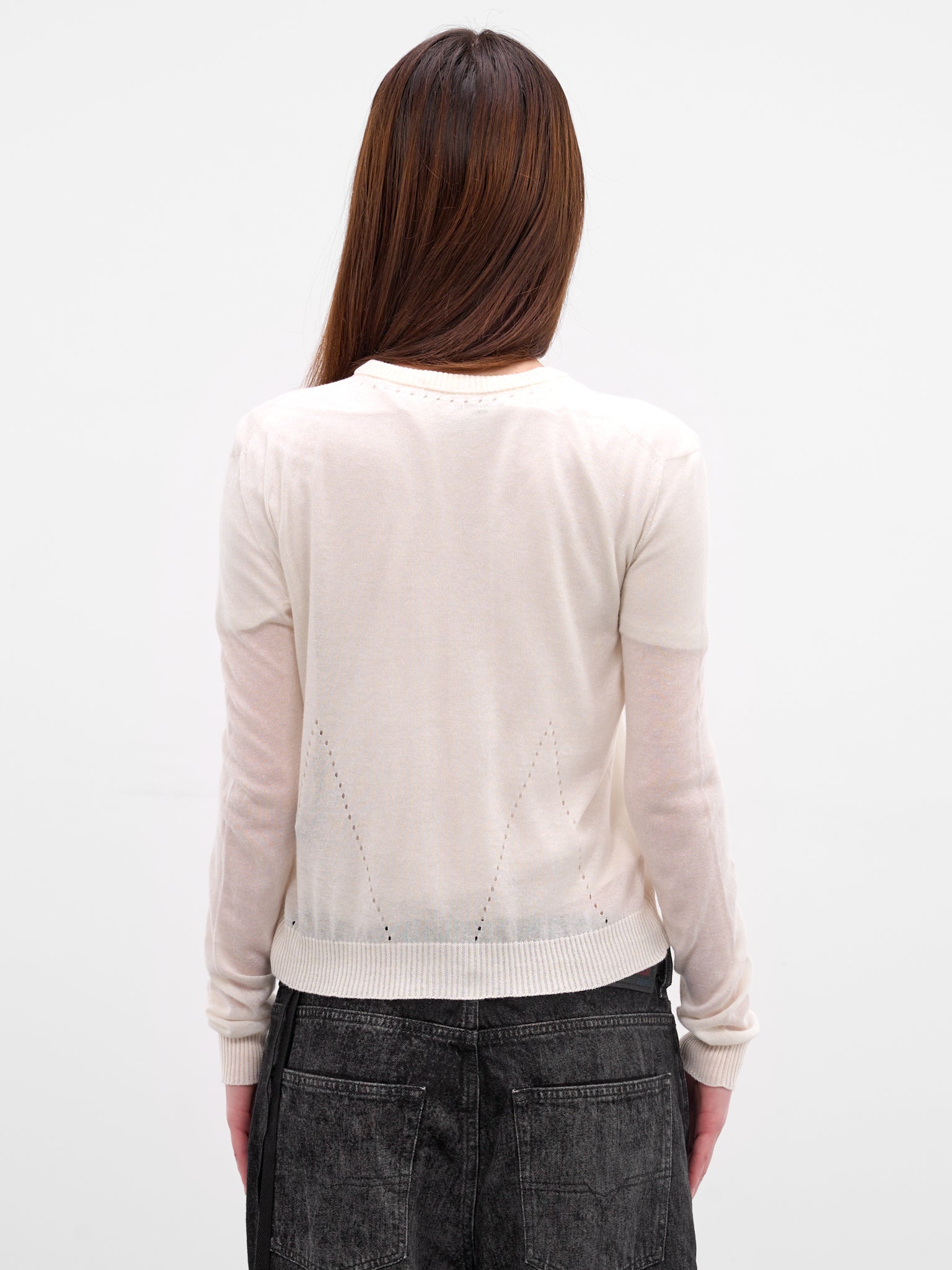 Bjel White Seamless Wool-Silk Cardigan (B0013755-FA052-NATURAL-WHITE)