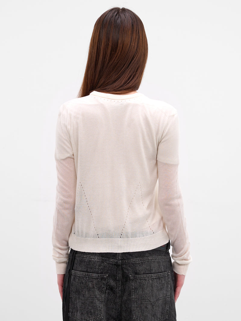 Bjel White Seamless Wool-Silk Cardigan (B0013755-FA052-NATURAL-WHITE)