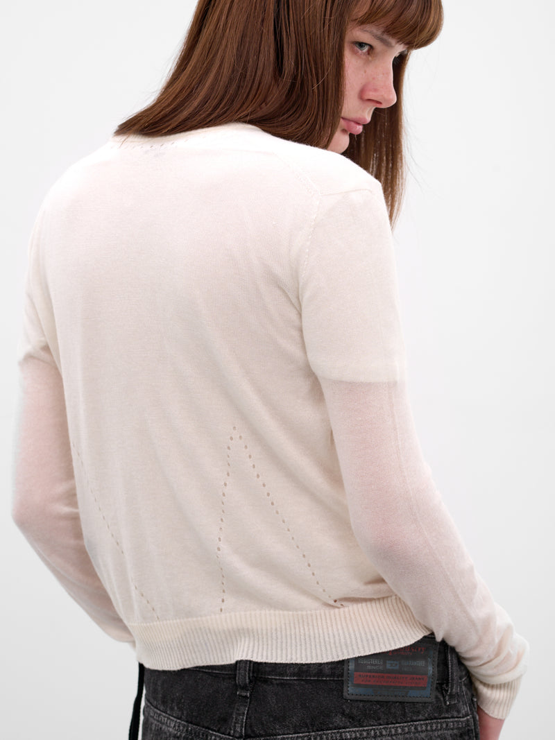 Bjel White Seamless Wool-Silk Cardigan (B0013755-FA052-NATURAL-WHITE)