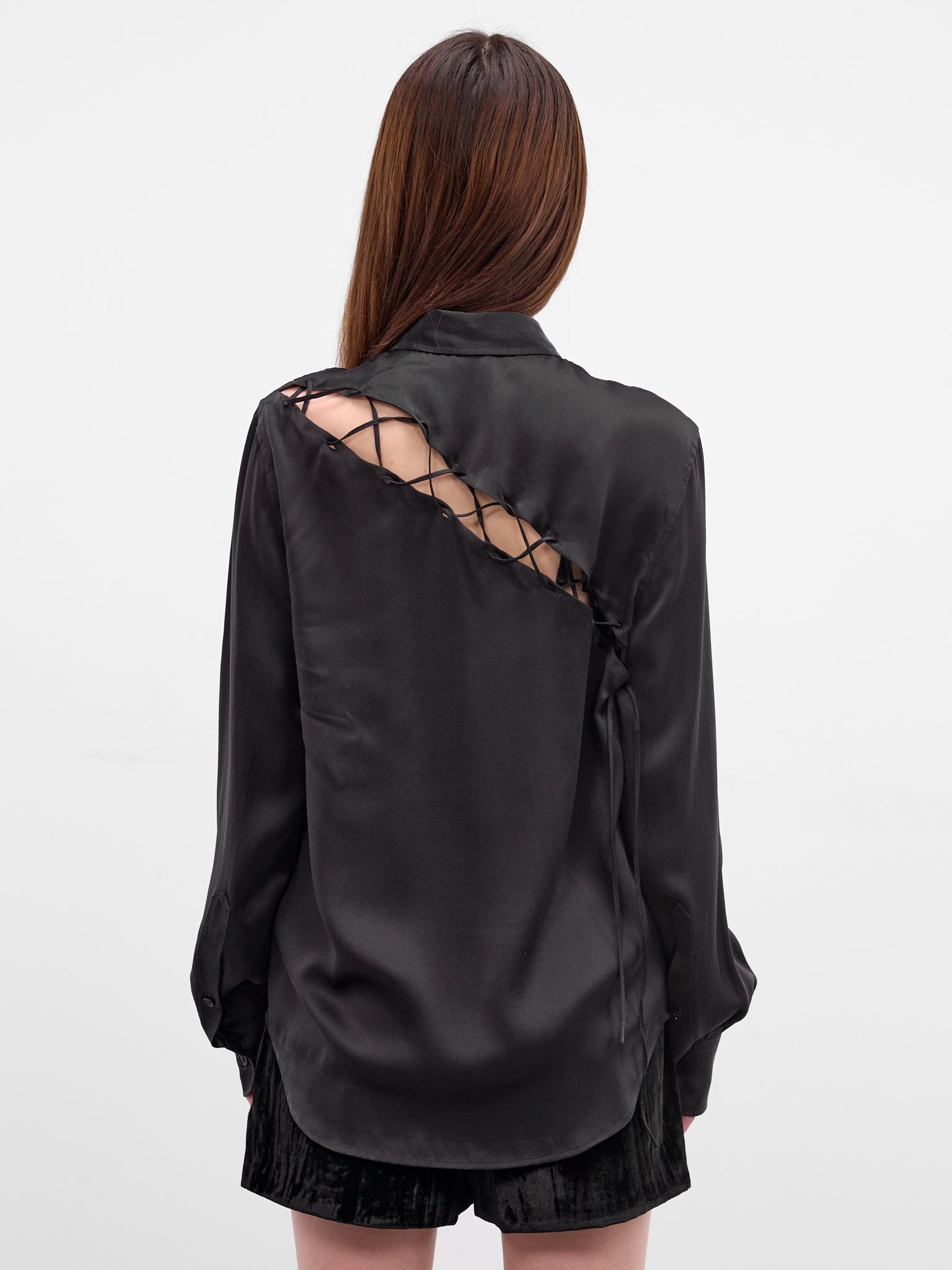 Lais Black Silk Lacing Shirt (B0013793-FA134-BLACK)