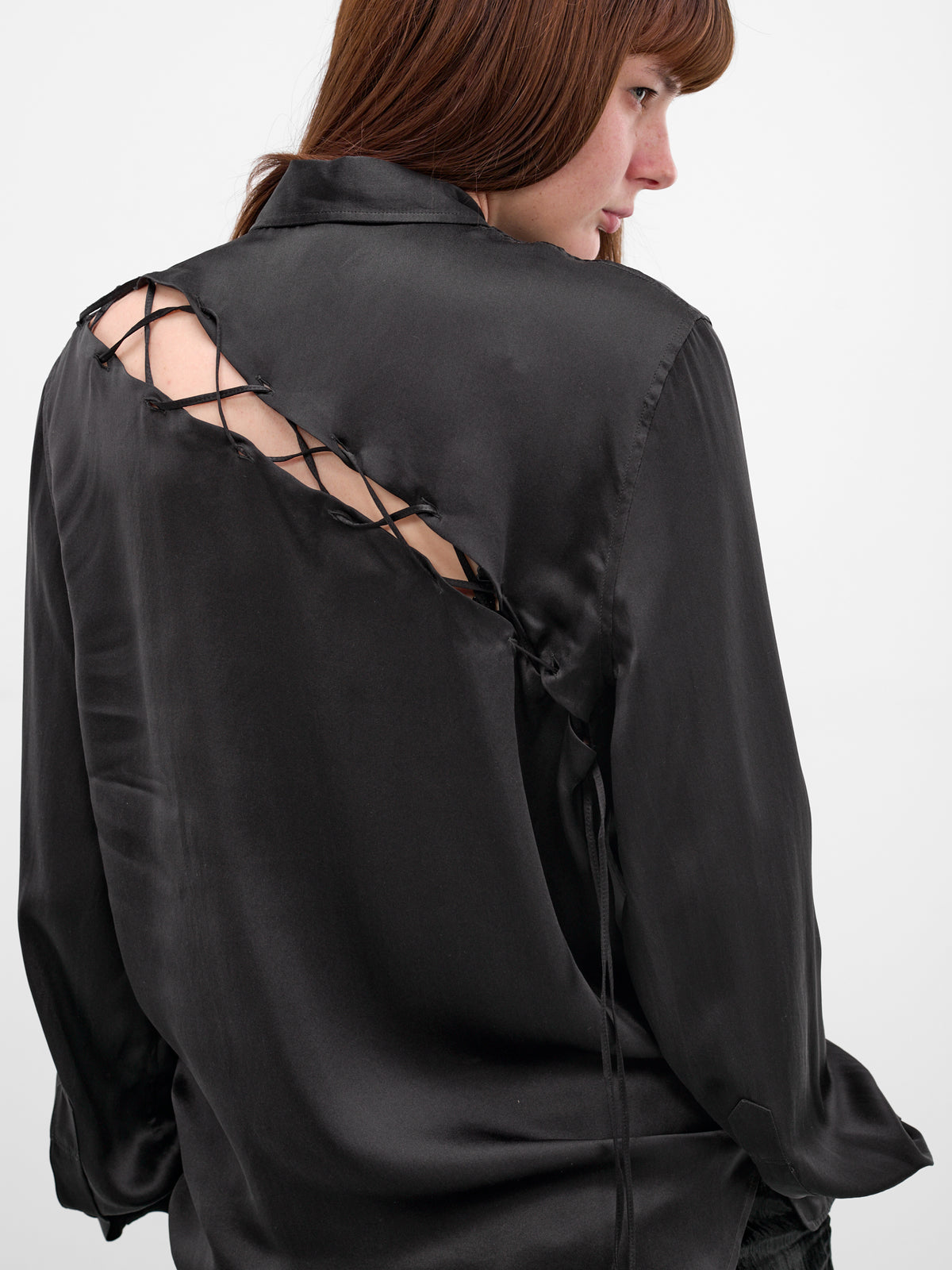 Lais Black Silk Lacing Shirt (B0013793-FA134-BLACK)
