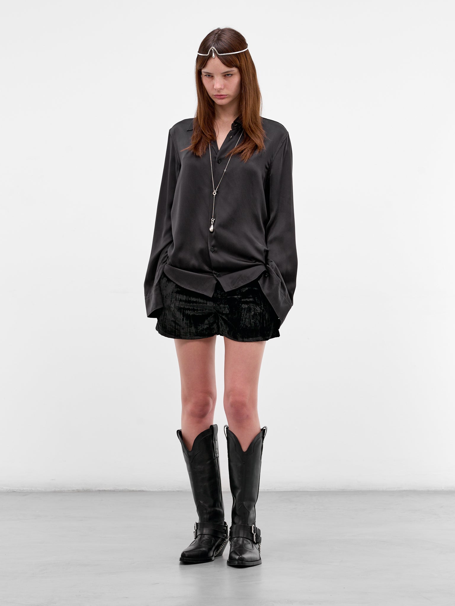 Lais Black Silk Lacing Shirt (B0013793-FA134-BLACK)