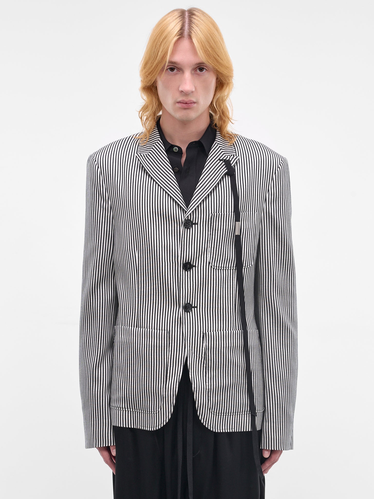 Josh Silk Deconstructed Stripe Blazer (B0013930-FA737-BLACK-NATURAL-W)