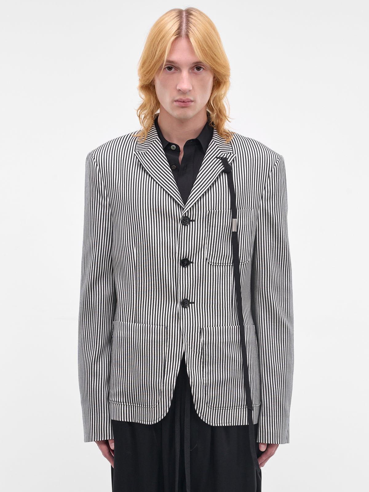 Josh Silk Deconstructed Stripe Blazer (B0013930-FA737-BLACK-NATURAL-W)