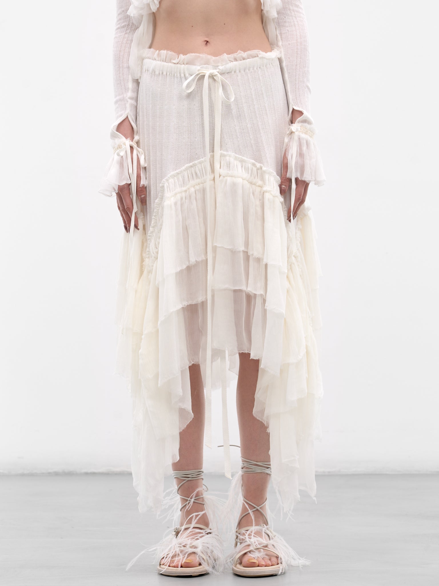 Bete Silk Crepe Ruffle Skirt (B0013945-FA736-NATURAL-WHITE)