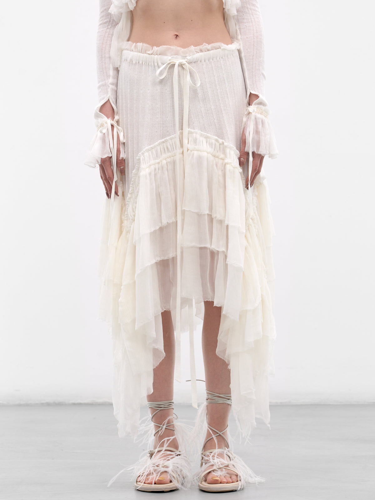 Bete Silk Crepe Ruffle Skirt (B0013945-FA736-NATURAL-WHITE)