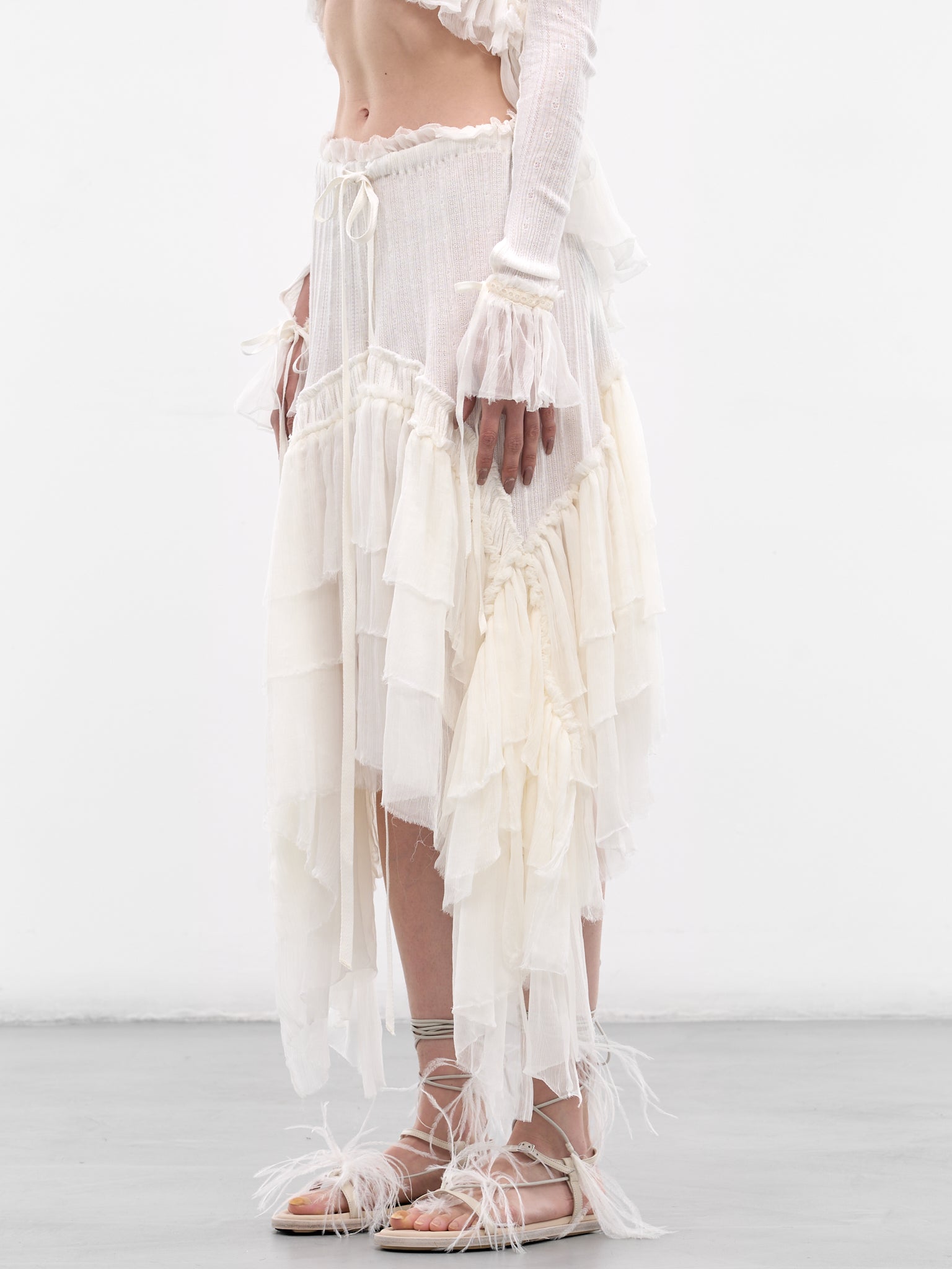 Bete Silk Crepe Ruffle Skirt (B0013945-FA736-NATURAL-WHITE)