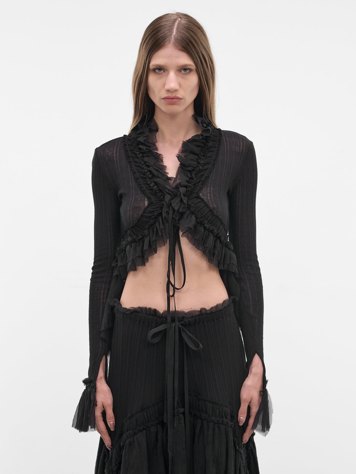 Jedi Silk Crepe Ruffle Top (B0013948-FA736-BLACK)