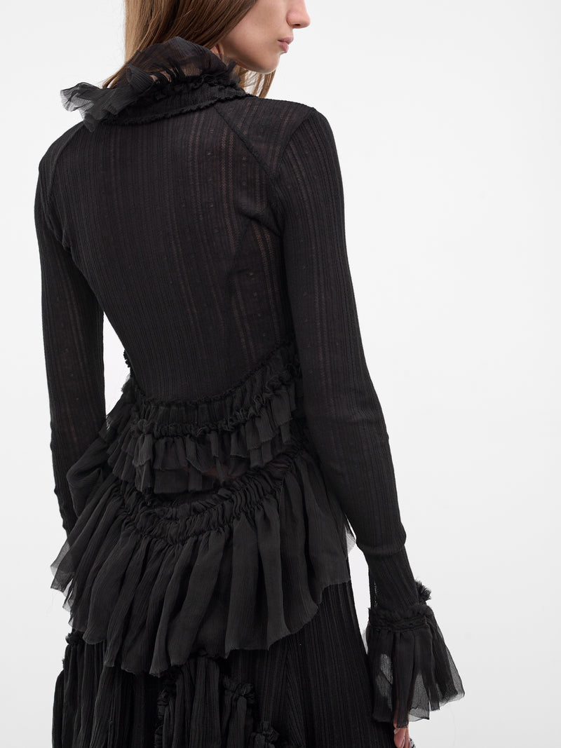 Jedi Silk Crepe Ruffle Top (B0013948-FA736-BLACK)