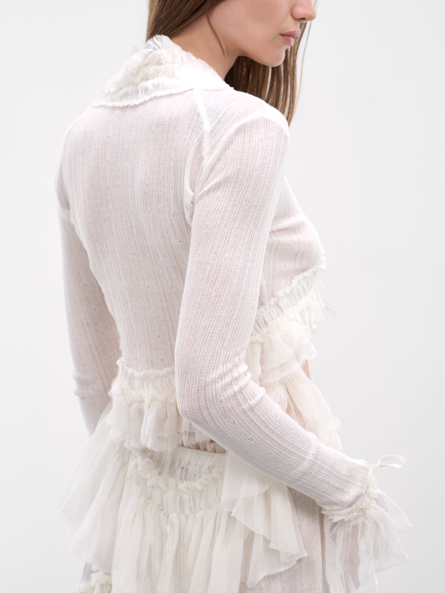 Jedi Silk Crepe Ruffle Top (B0013948-FA736-NATURAL-WHITE)