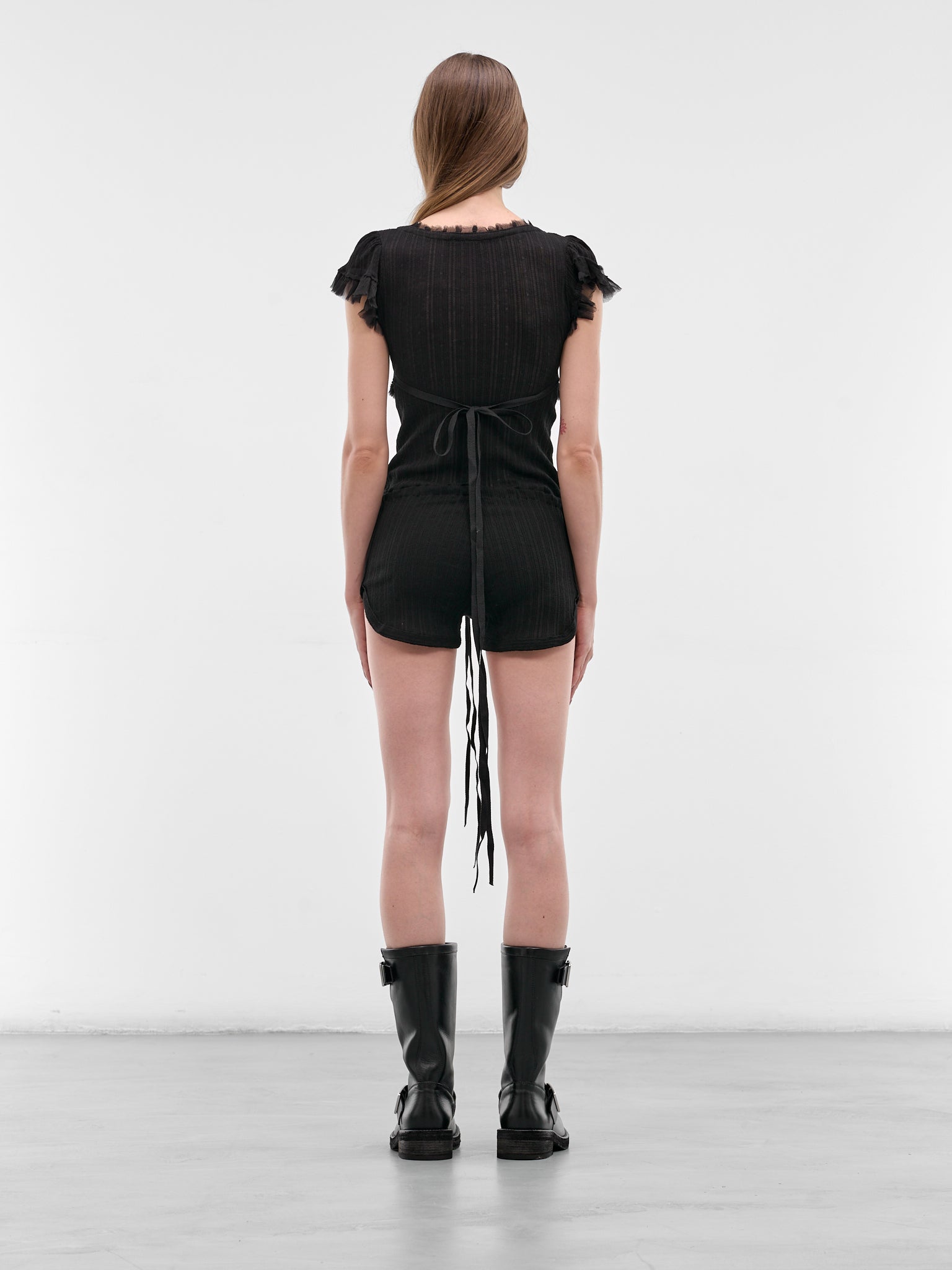 Eila Black Crepe Ruffle Romper (B0013949-FA736-BLACK)