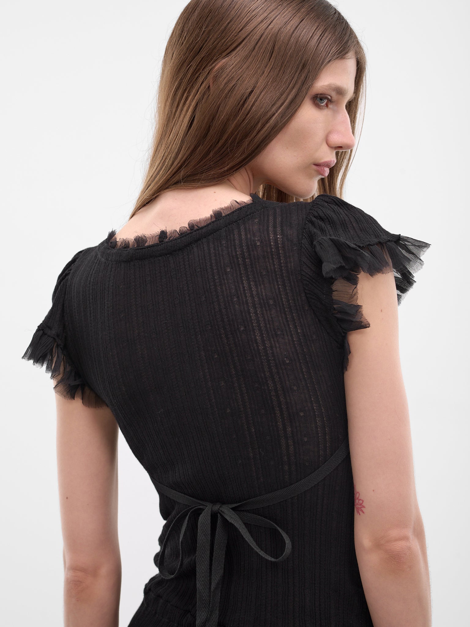 Eila Black Crepe Ruffle Romper (B0013949-FA736-BLACK)