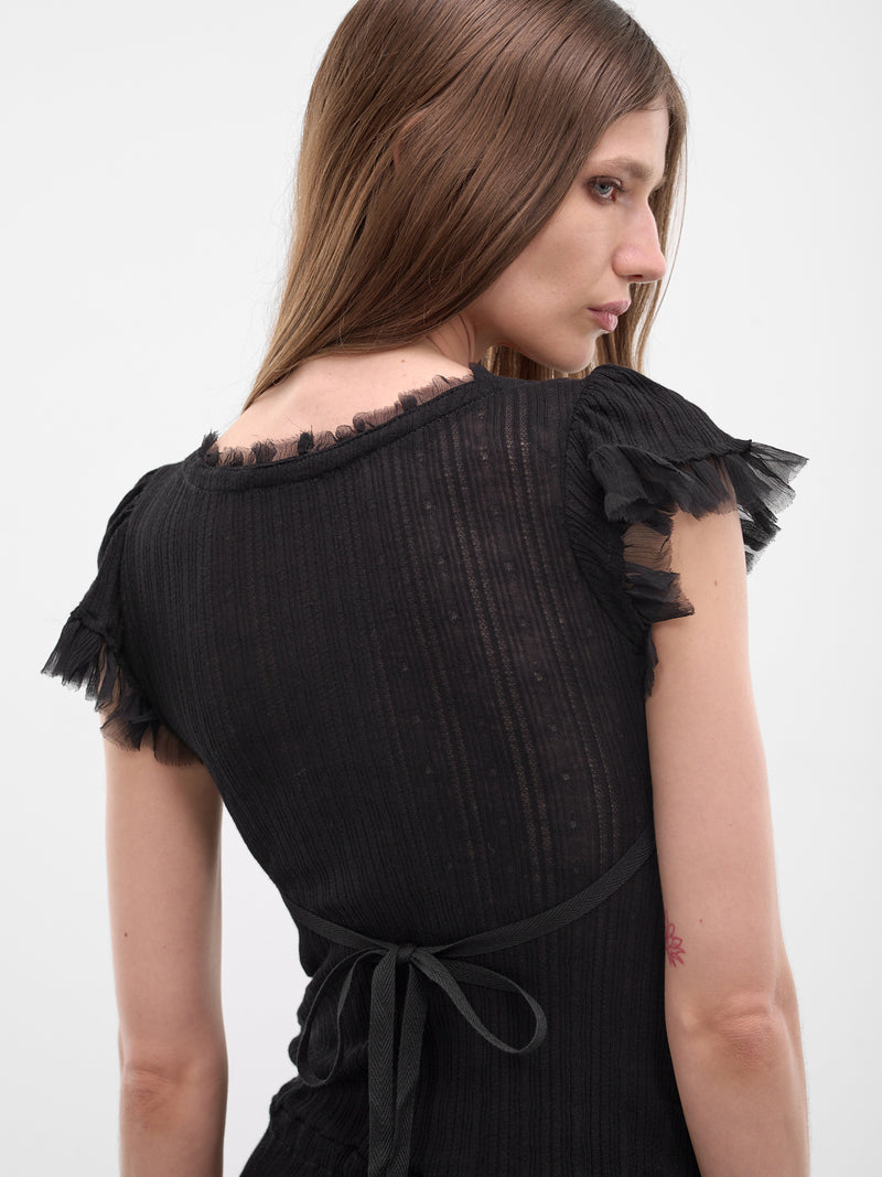 Eila Black Crepe Ruffle Romper (B0013949-FA736-BLACK)