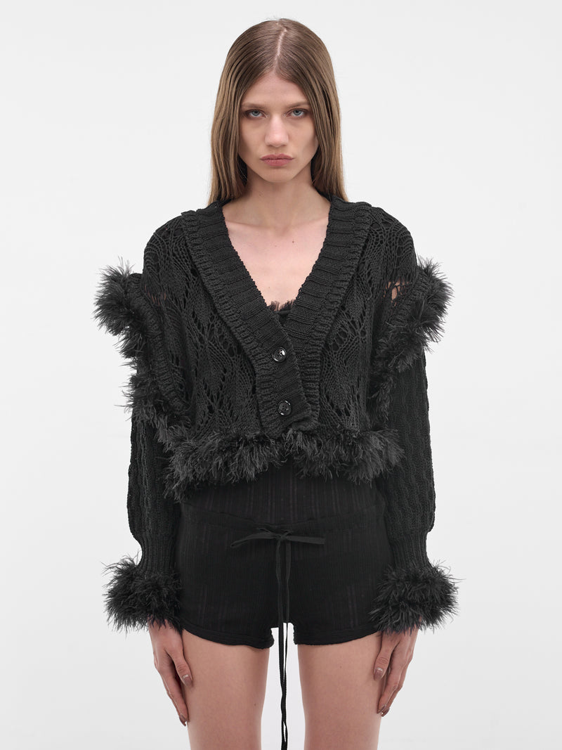 Taci Feather Ruffle Knit Cardigan (B0013953-KN089-BLACK)