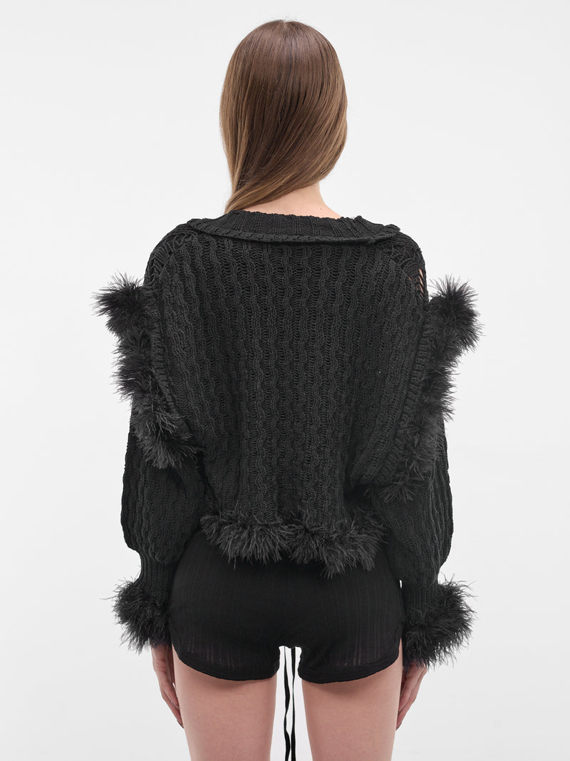 Taci Feather Ruffle Knit Cardigan (B0013953-KN089-BLACK)