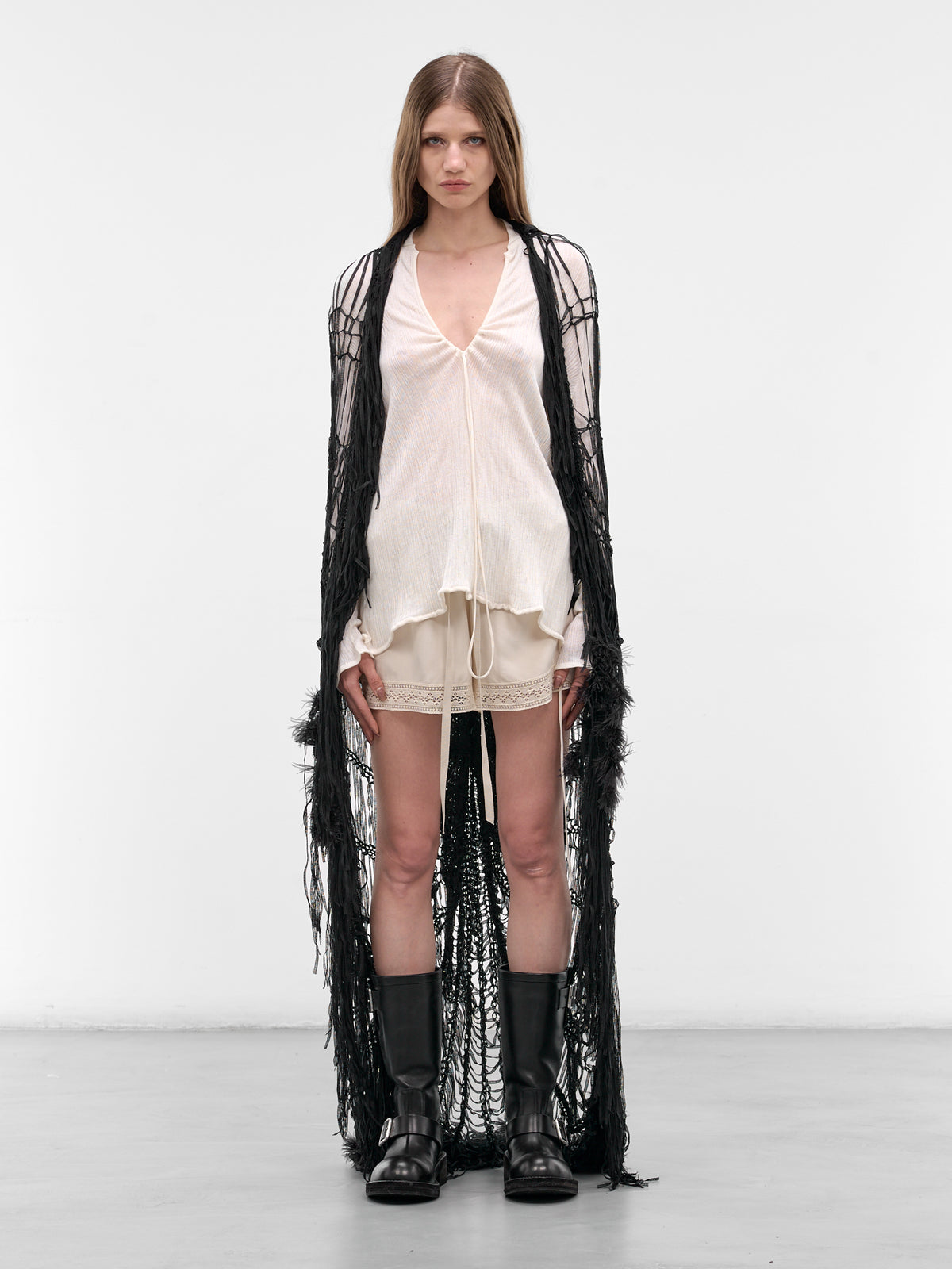 Ildi Black Feather Crochet Stole (B0013971-KN090-BLACK)