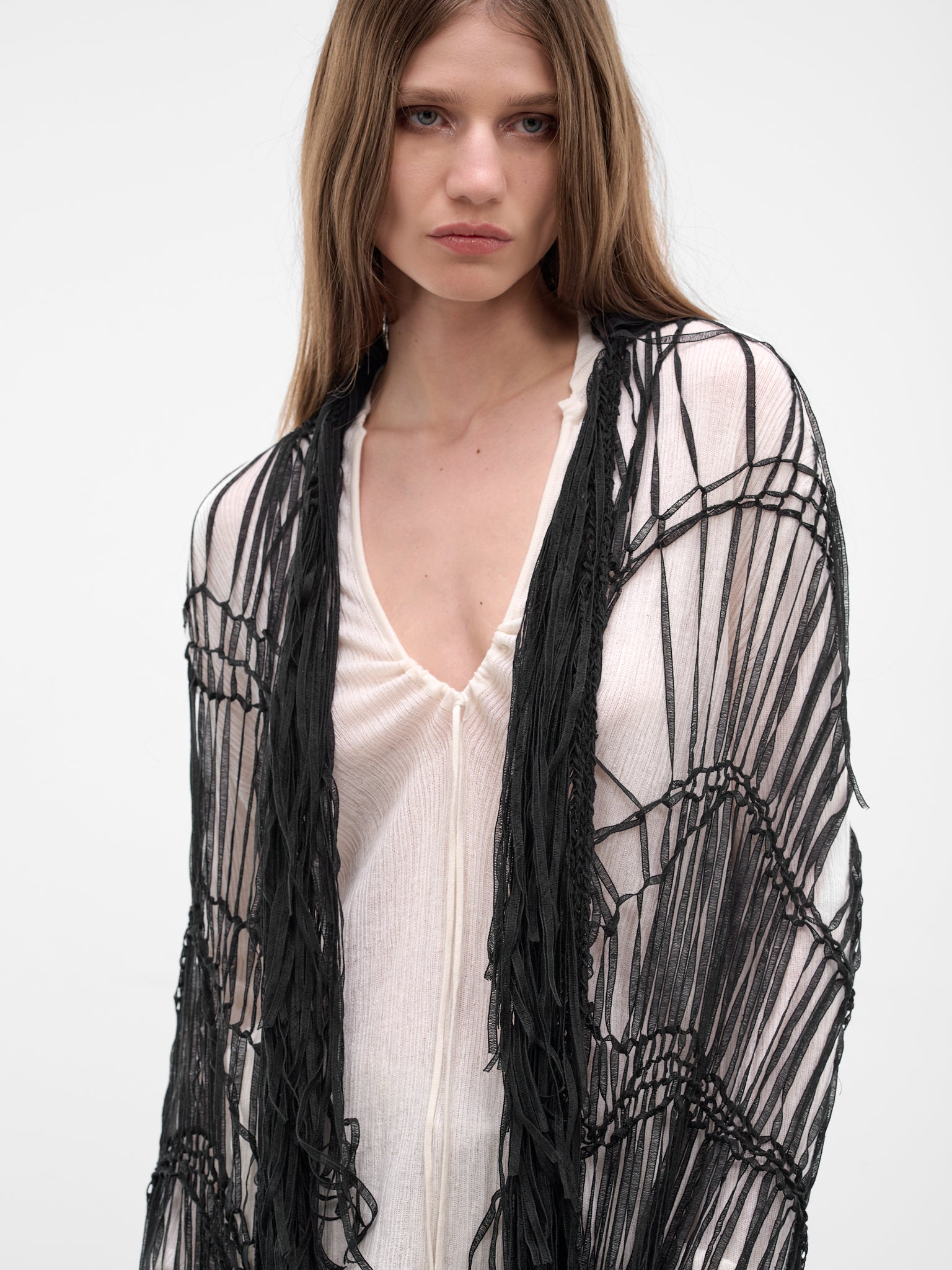 Ildi Black Feather Crochet Stole (B0013971-KN090-BLACK)