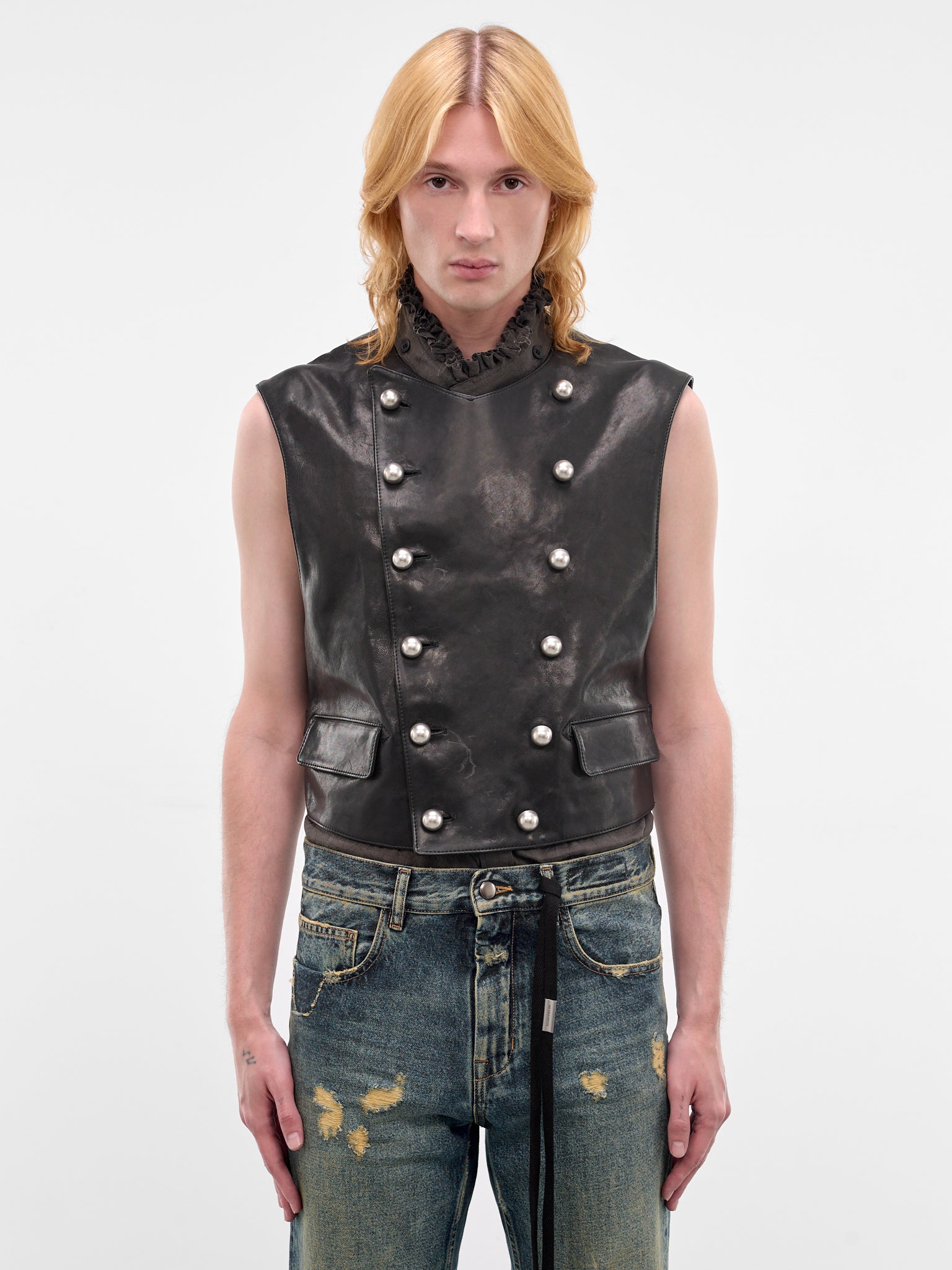 Dino Lamb Double-Breasted Waistcoat (B0013976-LT137-BLACK)