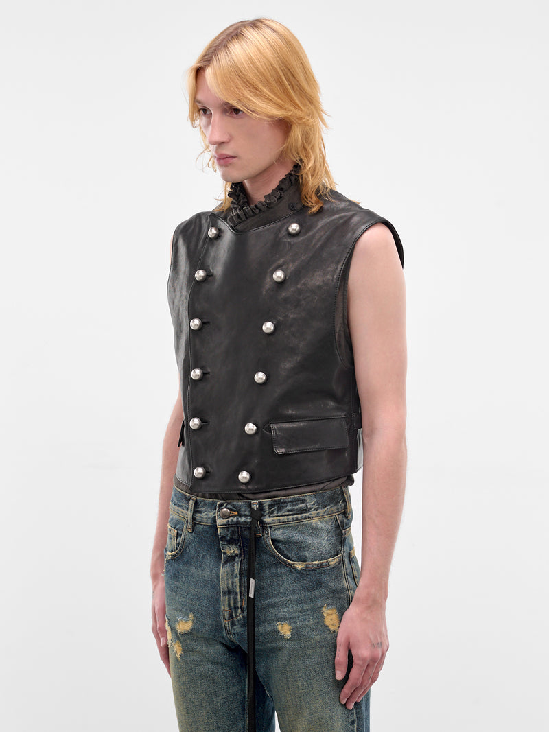 Dino Lamb Double-Breasted Waistcoat (B0013976-LT137-BLACK)